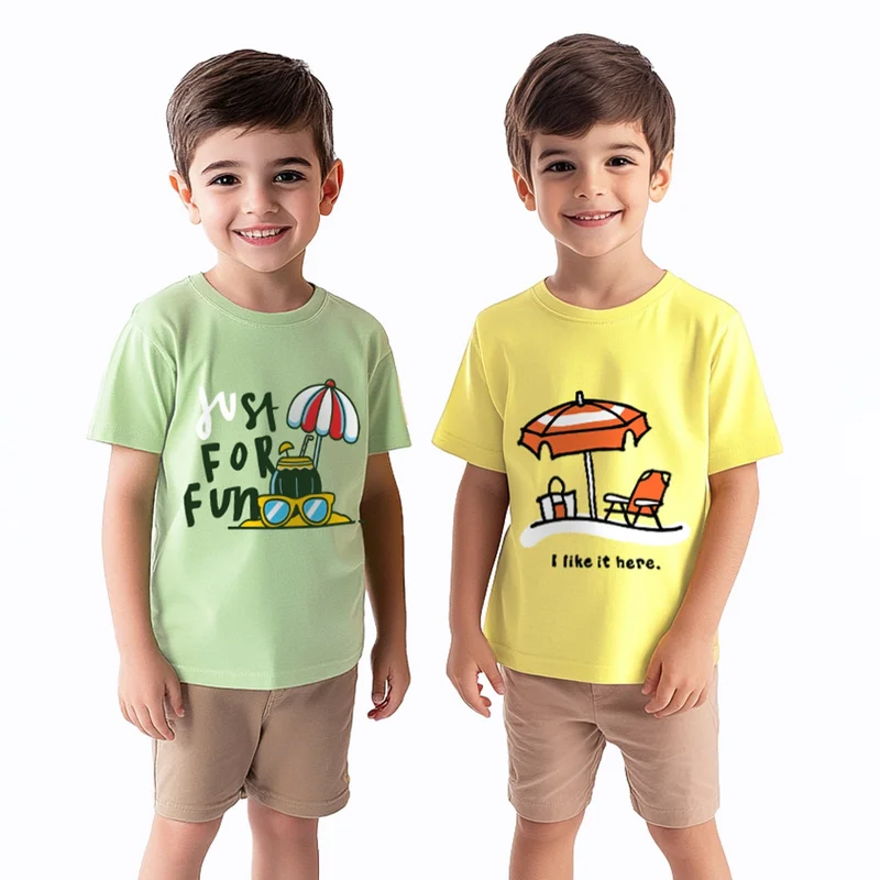 Nautinati Nautinati Boys' Pack of 2 Cotton Beach Graphic Printed T-shirts